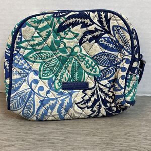Vera Brantley Makeup Bag Santiago Blue Green Leaf Lined 7 X 6.5 Travel Zip Close